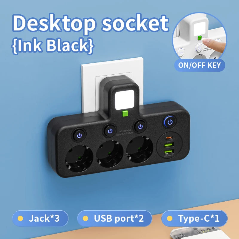 Zaarafy™ EU 4-Socket Outlet Extender with USB Type-C Ports – 2500W, CE Certified