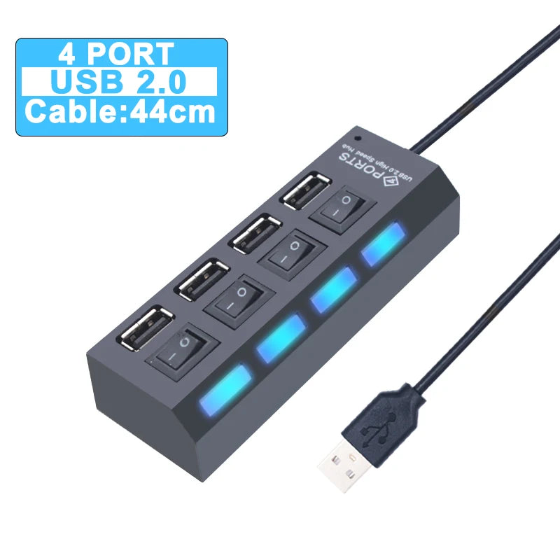 Zaarafy™ USB Hub 3.0 Multi-Port Splitter – 4/7 Port with Individual Switches, Power Adapter