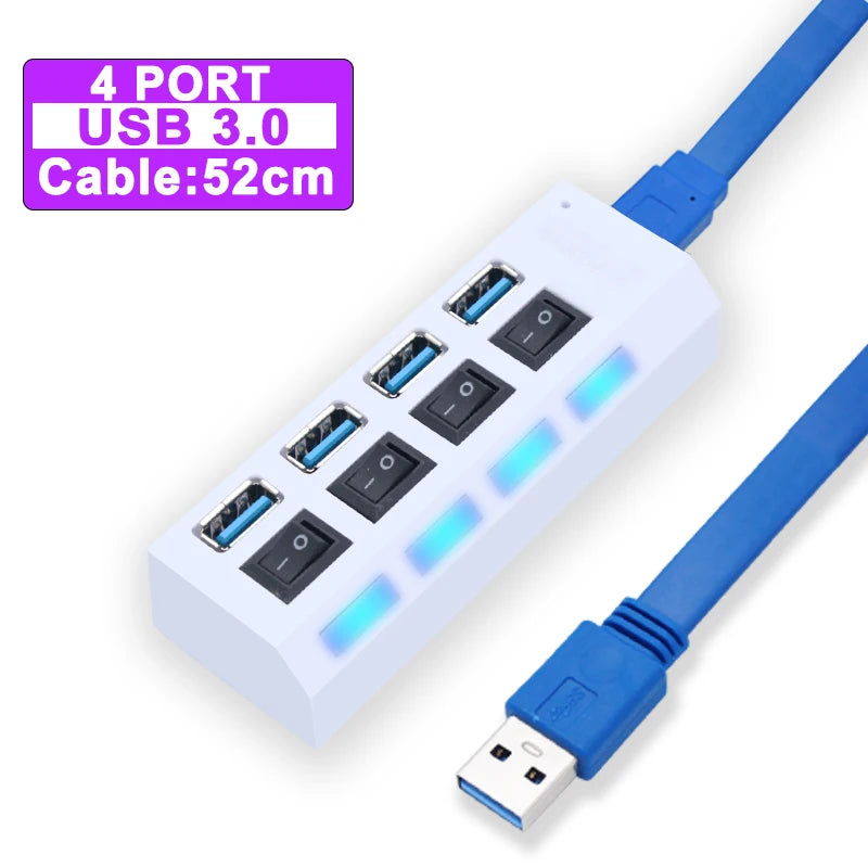 Zaarafy™ USB Hub 3.0 Multi-Port Splitter – 4/7 Port with Individual Switches, Power Adapter