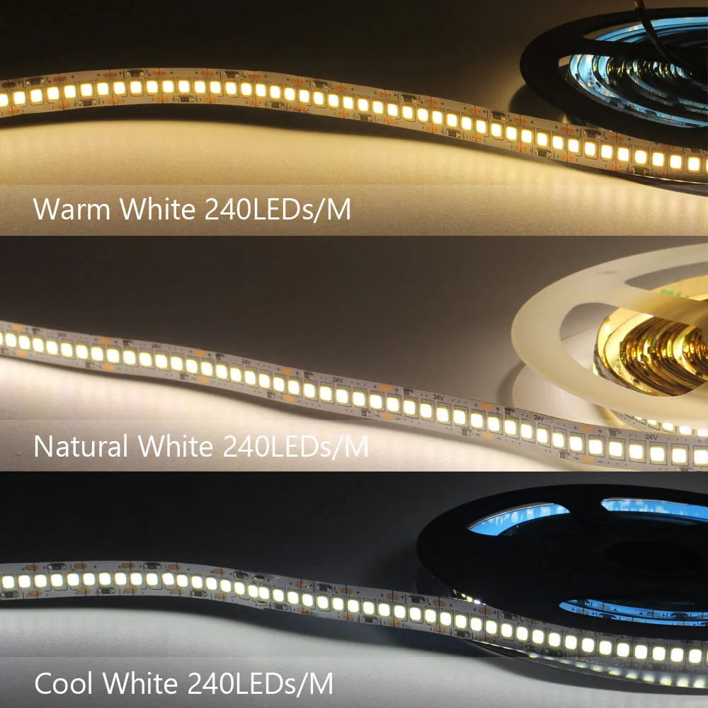 Zaarafy™ 12V SMD 2835 LED Strip Light – 120/240 LED/M, 1M-5M Warm White Flexible Ribbon