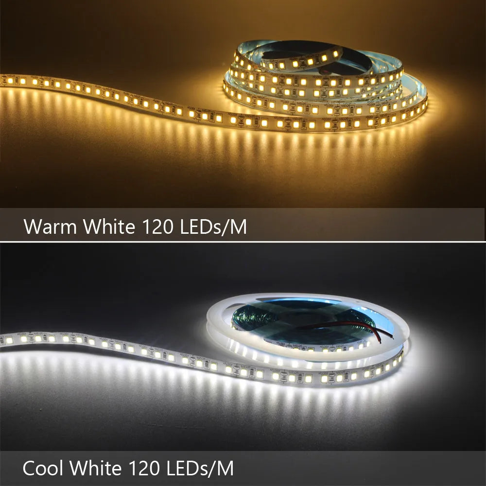 Zaarafy™ 12V SMD 2835 LED Strip Light – 120/240 LED/M, 1M-5M Warm White Flexible Ribbon