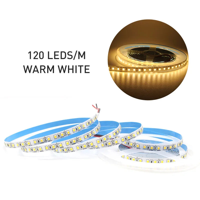 Zaarafy™ 12V SMD 2835 LED Strip Light – 120/240 LED/M, 1M-5M Warm White Flexible Ribbon