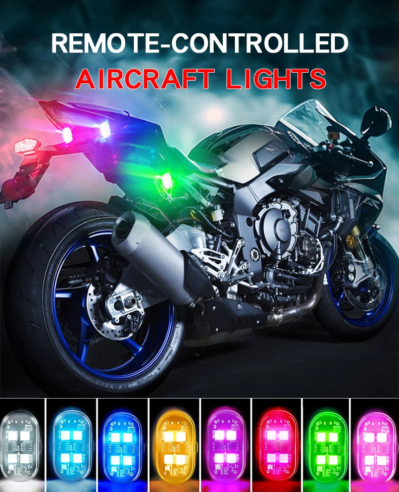Zaarafy™ RGB LED Strobe Warning Light – Wireless Aircraft Flash Light, USB Rechargeable Motorcycle Light