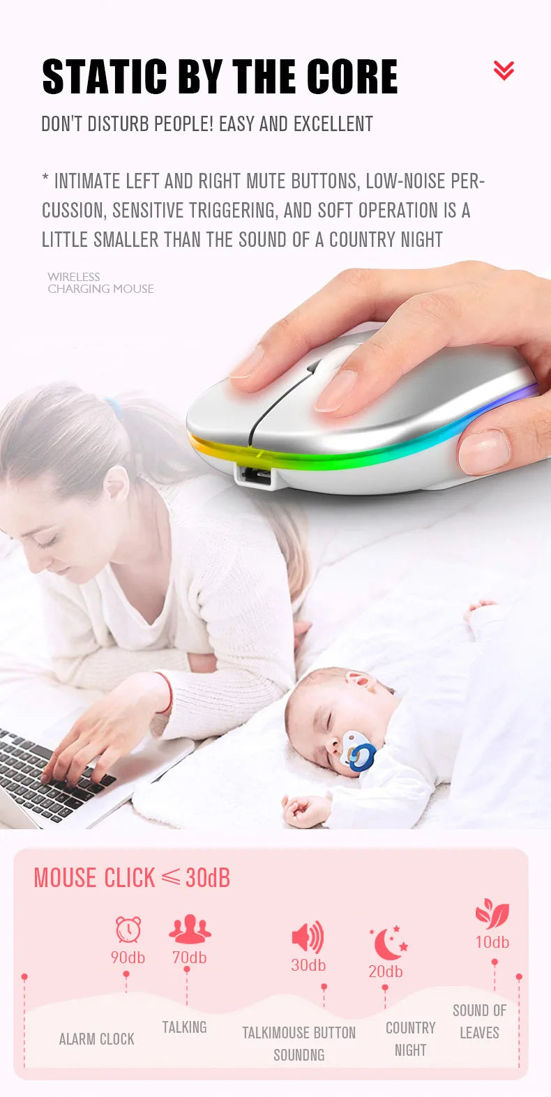 Zaarafy™ RGB Wireless Bluetooth Gaming Mouse – 1600 DPI, Rechargeable, Silent Click