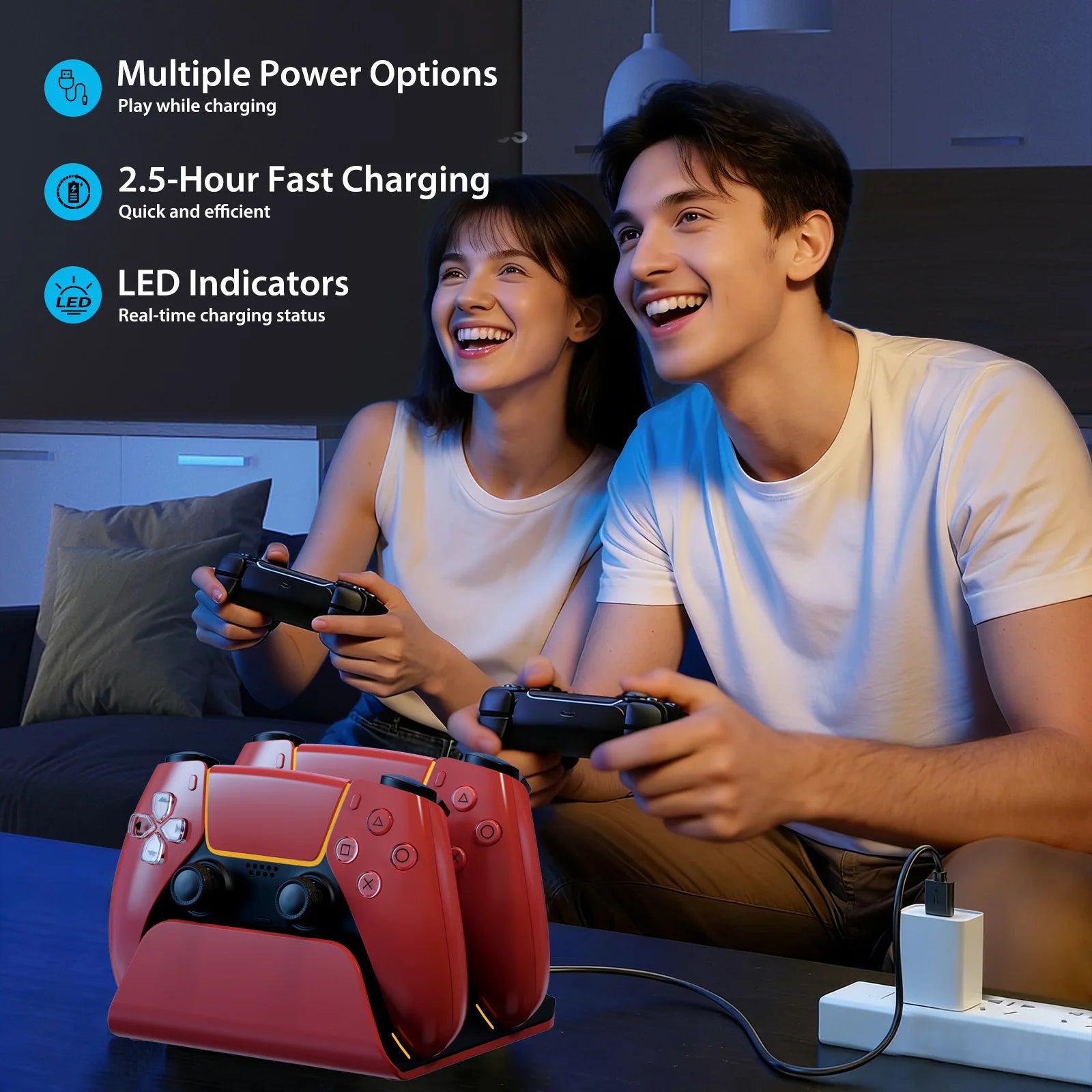 Zaarafy™ PS5 Dual Controller Fast Charging Dock – Wireless Gamepad Charger Stand