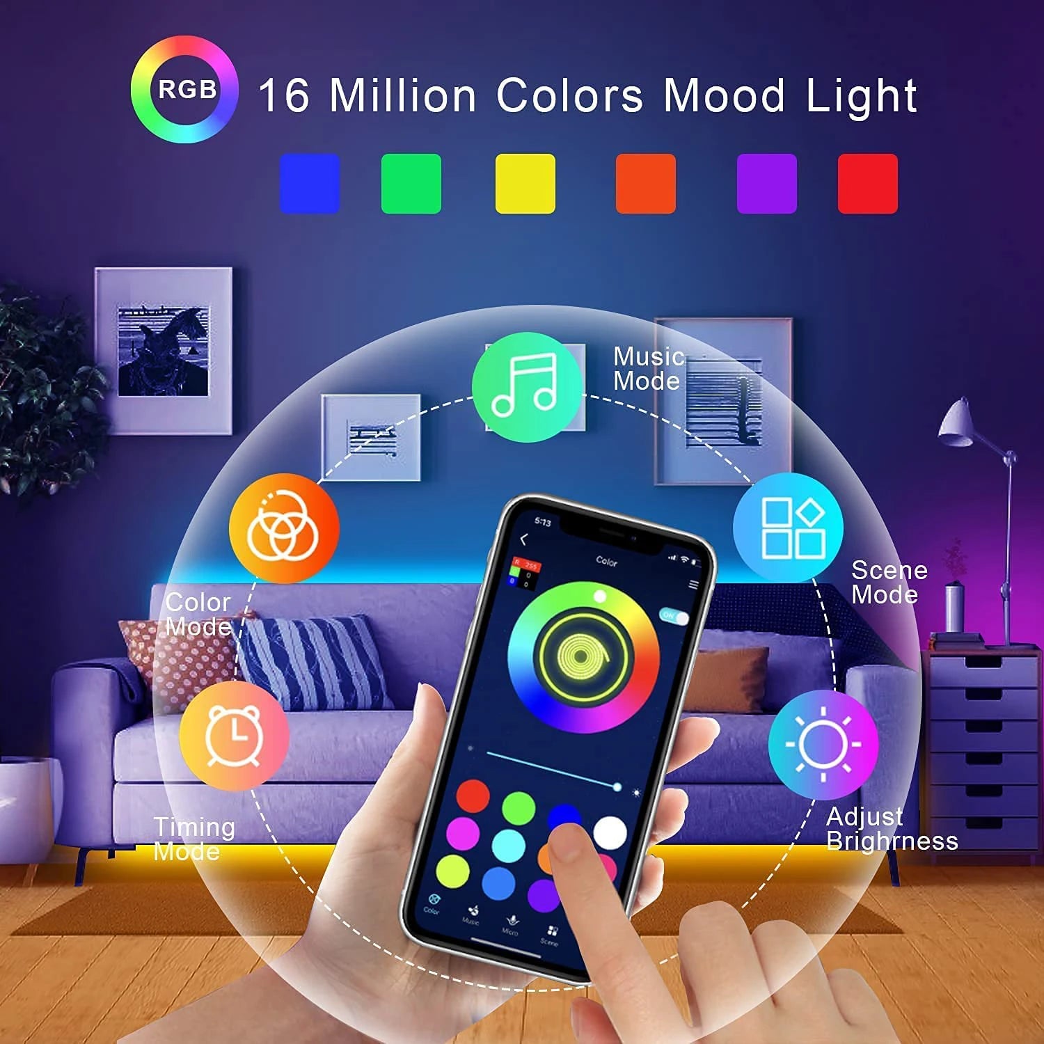 Zaarafy™ RGB LED Strip Lights – 5M-30M App Control, Flexible Room Decoration Light Tape