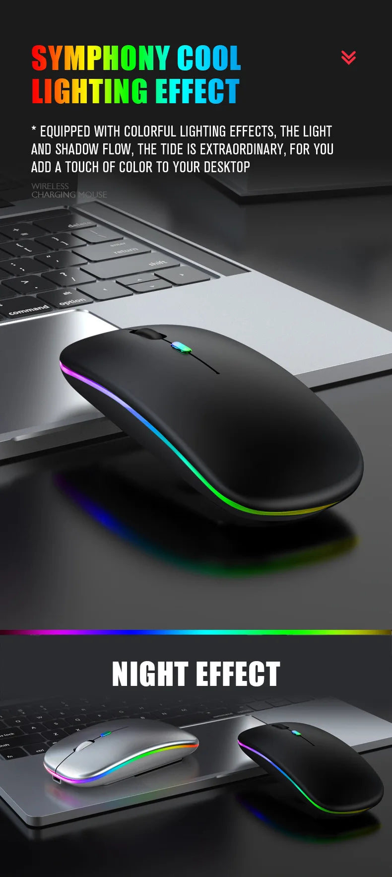 Zaarafy™ RGB Wireless Bluetooth Gaming Mouse – 1600 DPI, Rechargeable, Silent Click
