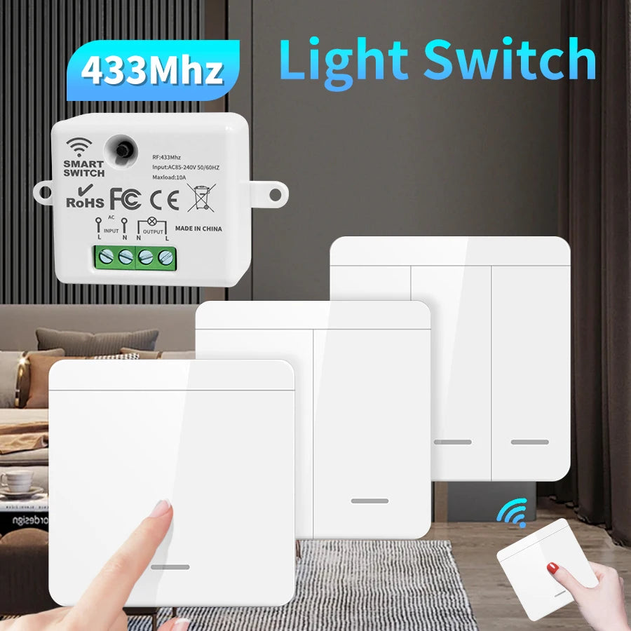 Zaarafy™ RF433 Wireless Remote Light Switch – 1/2/3 Gang, 10A 110V-220V, No Wiring Needed