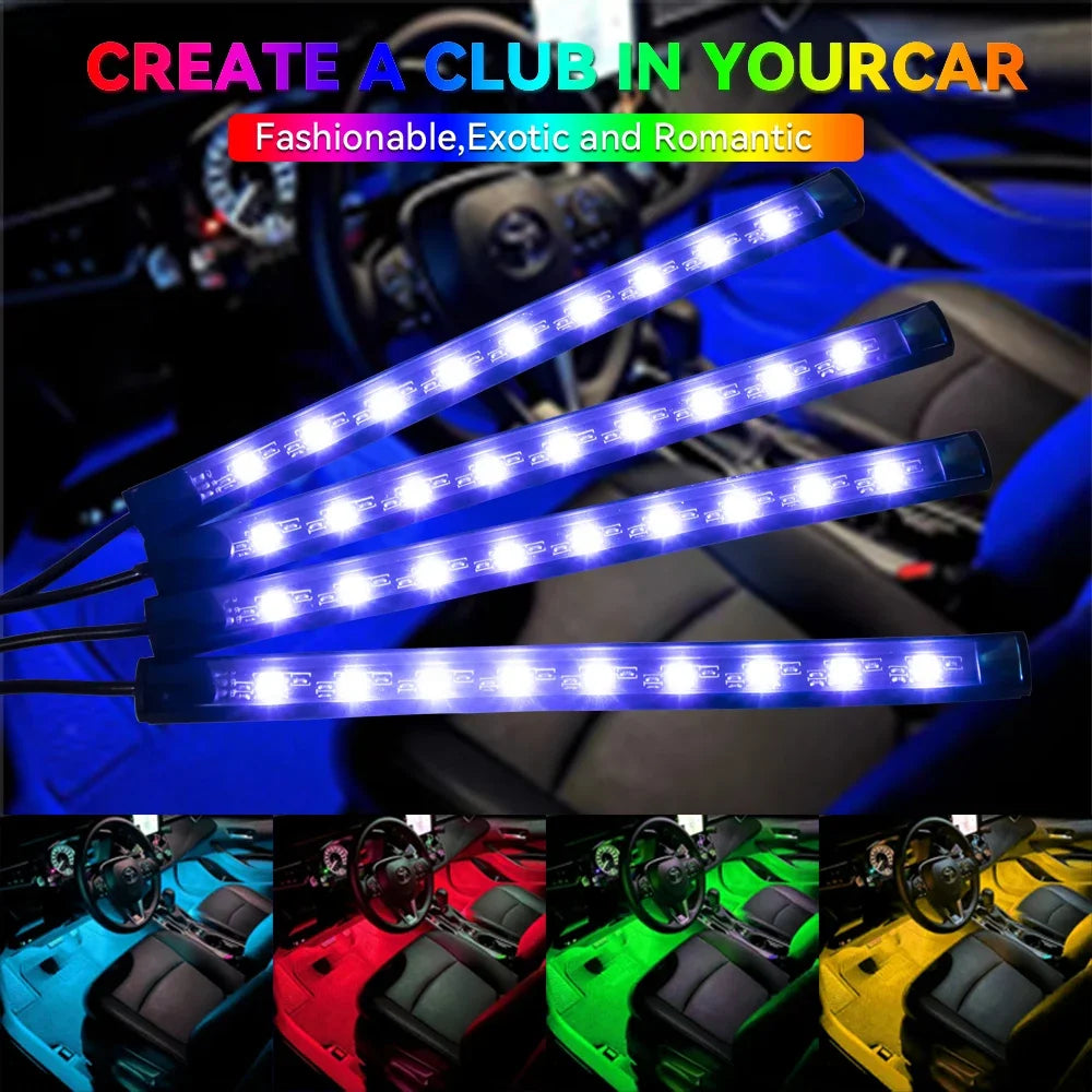 Zaarafy™ Car Interior RGB Neon Atmosphere Light – 36/48/72 LED, App & Remote Music Control