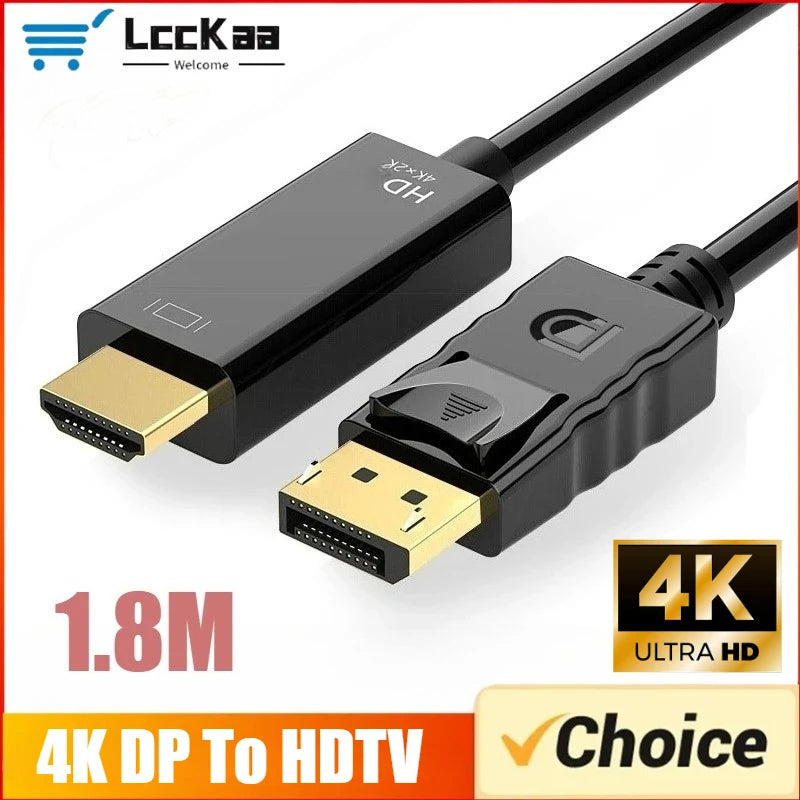 Zaarafy™ DisplayPort to HDMI Cable 4K – 1.8M DP to HD Adapter Male to Female for Monitor & Projector