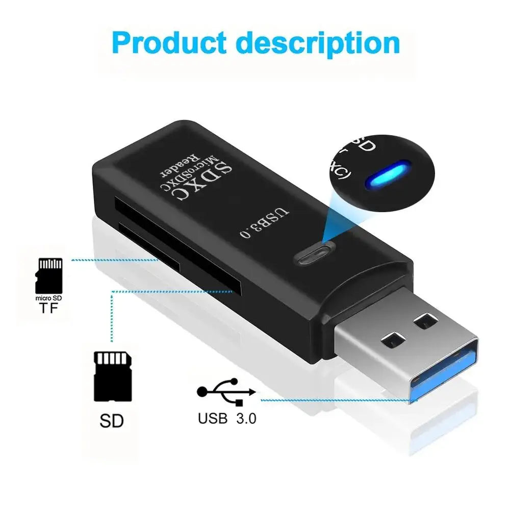 Zaarafy™ USB Card Reader – Multi-Port SD/TF Card & USB Flash Drive Adapter, USB 2.0 & 3.0
