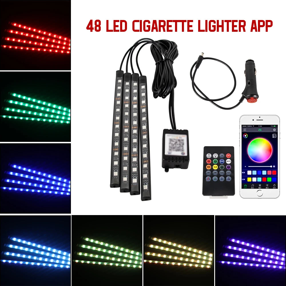 Zaarafy™ Car Interior RGB Neon Atmosphere Light – 36/48/72 LED, App & Remote Music Control