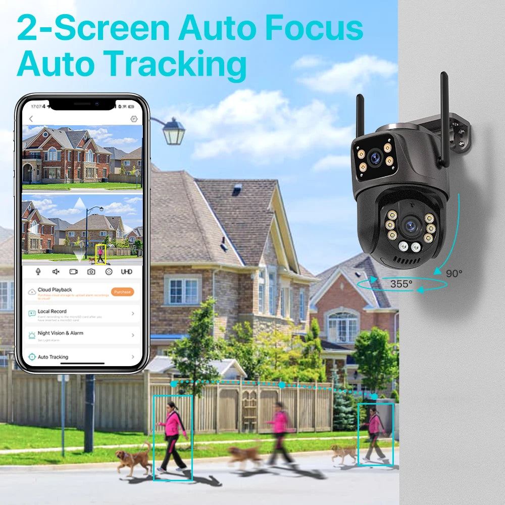Zaarafy™ 4K 8MP WiFi PTZ Security Camera – Dual Lens, AI Auto Tracking, Outdoor CCTV