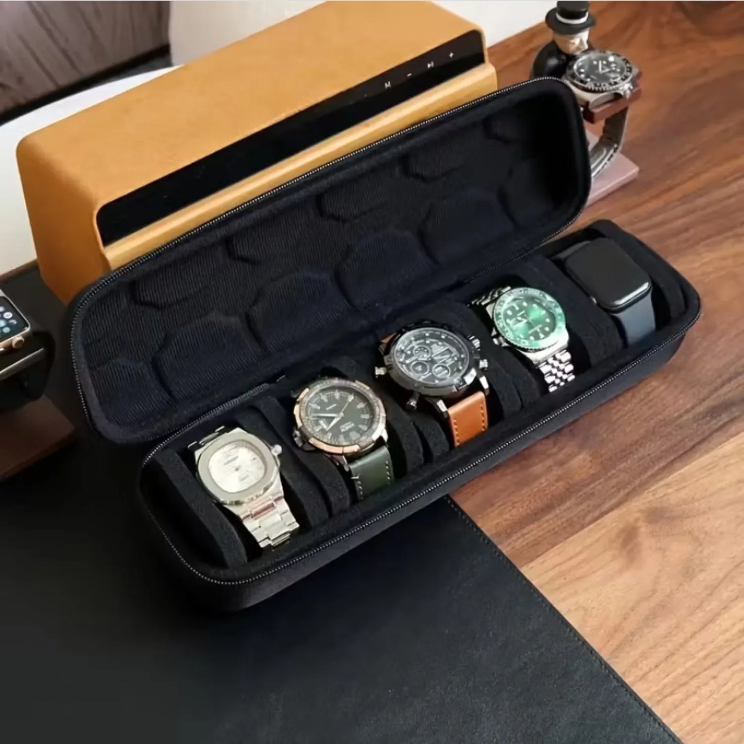Zaarafy™ 5-Slot Luxury Travel Watch Case Organizer