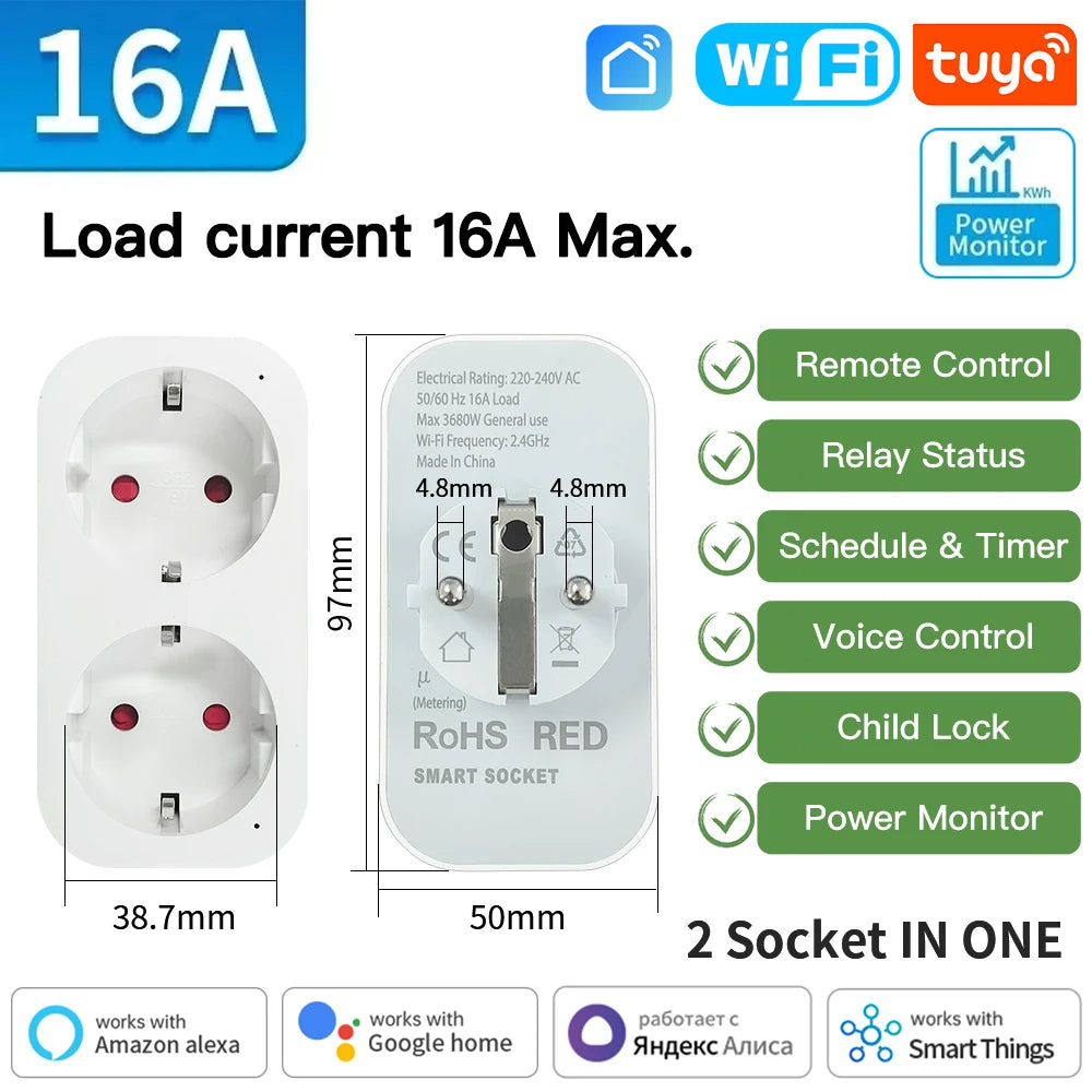 Zaarafy™ TNCE Tuya Smart Plug – WiFi & Zigbee 3.0, 16A/20A Power Monitor, Alexa Voice Control