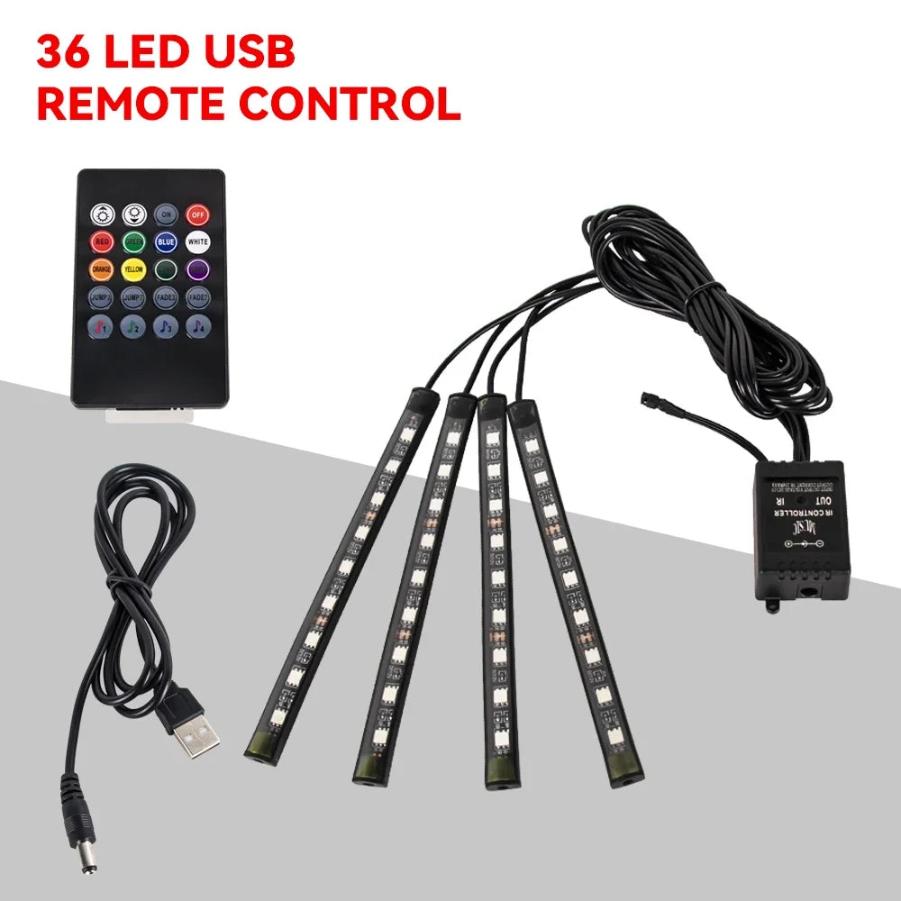 Zaarafy™ Car Interior RGB Neon Atmosphere Light – 36/48/72 LED, App & Remote Music Control