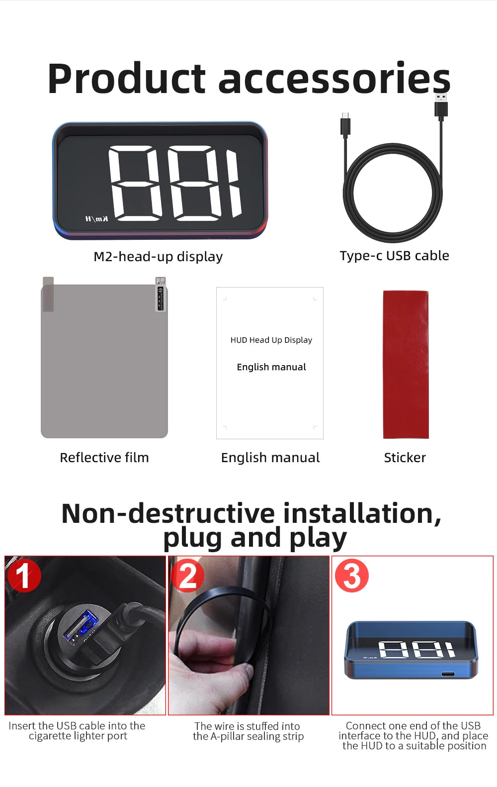 Zaarafy™ HD Car Head-Up Display M2 – GPS Speedometer, KM/H Digital HUD Windshield Projector
