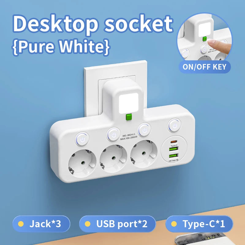 Zaarafy™ EU 4-Socket Outlet Extender with USB Type-C Ports – 2500W, CE Certified