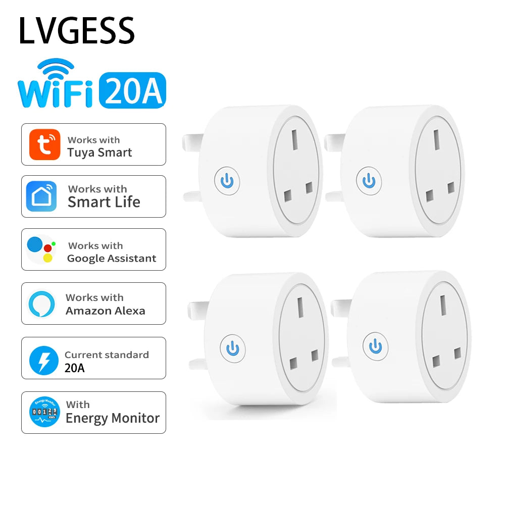 Zaarafy™ Tuya 20A Smart Socket UK Plug – WiFi, Alexa Voice Control, Energy Monitor & Timer