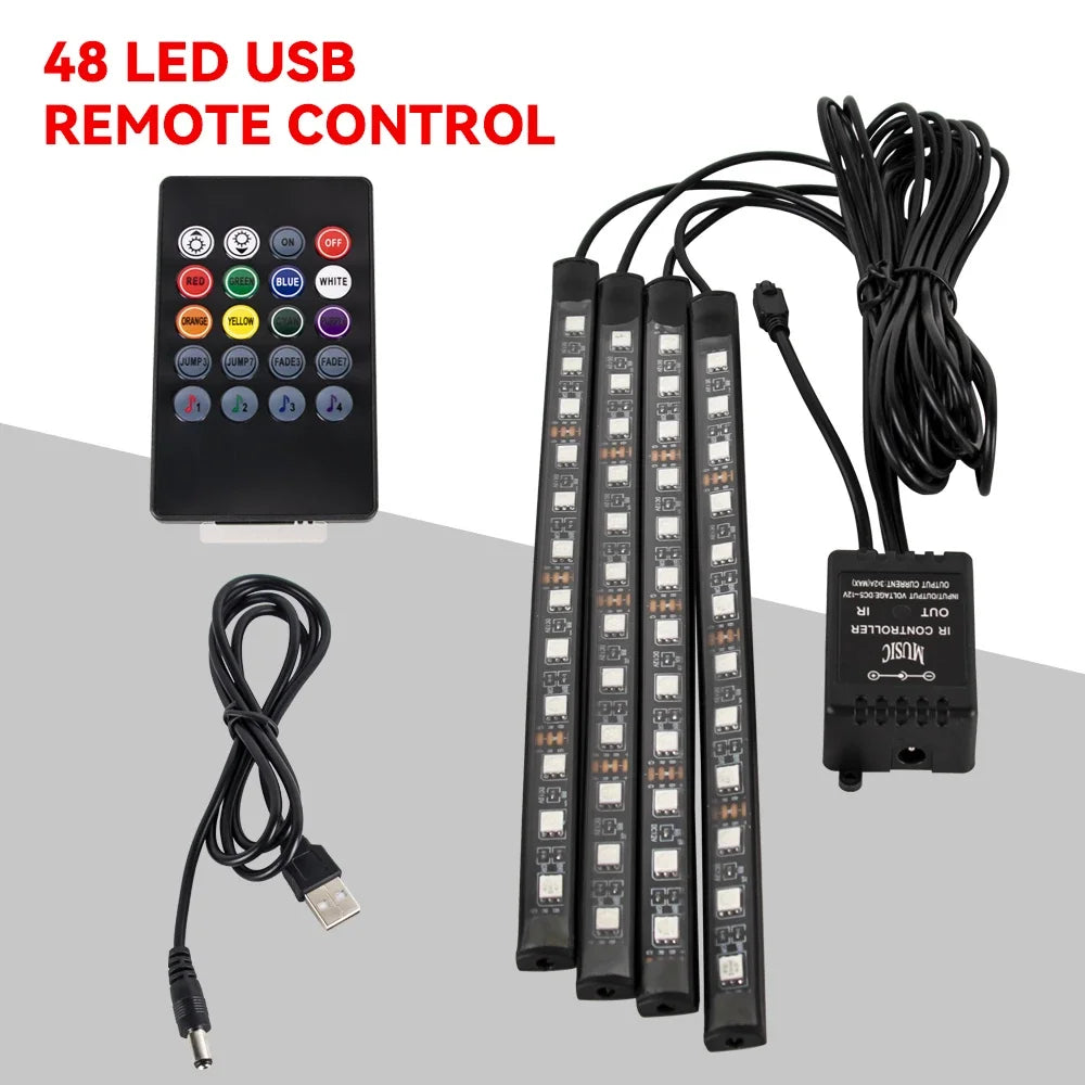 Zaarafy™ Car Interior RGB Neon Atmosphere Light – 36/48/72 LED, App & Remote Music Control