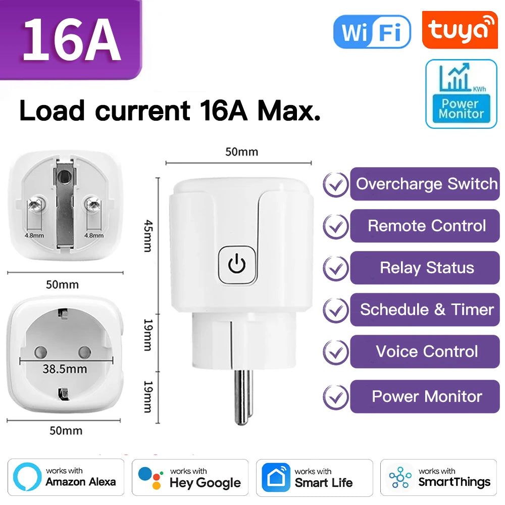 Zaarafy™ Tuya WiFi Zigbee Smart Socket EU – 16A Power Monitor, Alexa Compatible