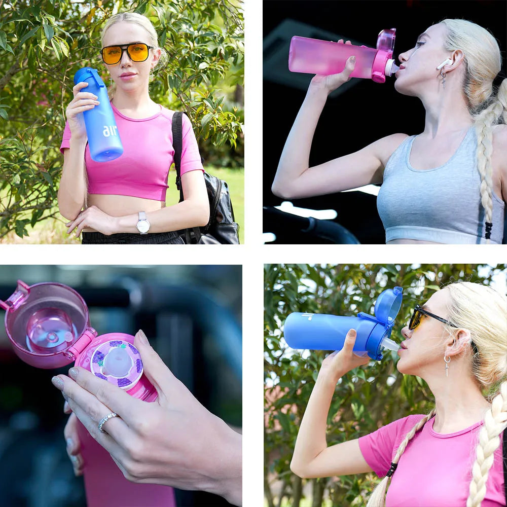 Zaarafy™ 800ml Scented Air Water Bottle – Fruit Flavor Pod, Straw, Flip Lid, Leak-Proof