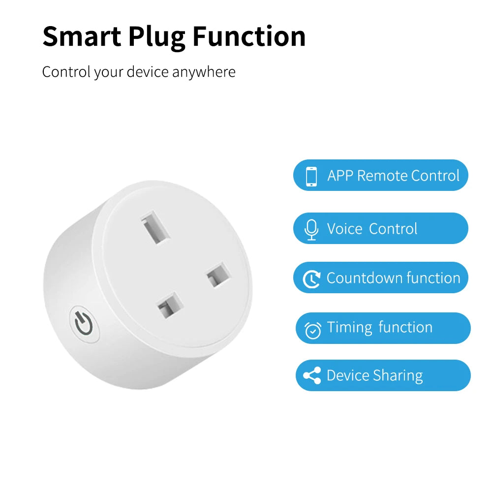 Zaarafy™ Tuya 20A Smart Socket UK Plug – WiFi, Alexa Voice Control, Energy Monitor & Timer