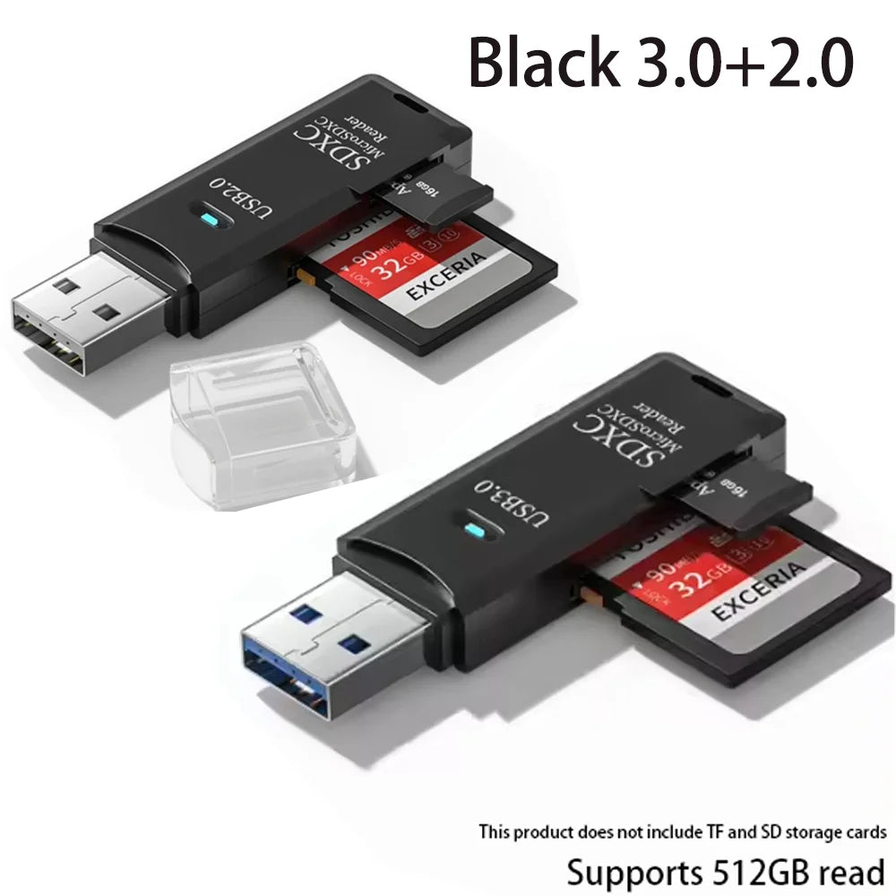 Zaarafy™ USB Card Reader – Multi-Port SD/TF Card & USB Flash Drive Adapter, USB 2.0 & 3.0
