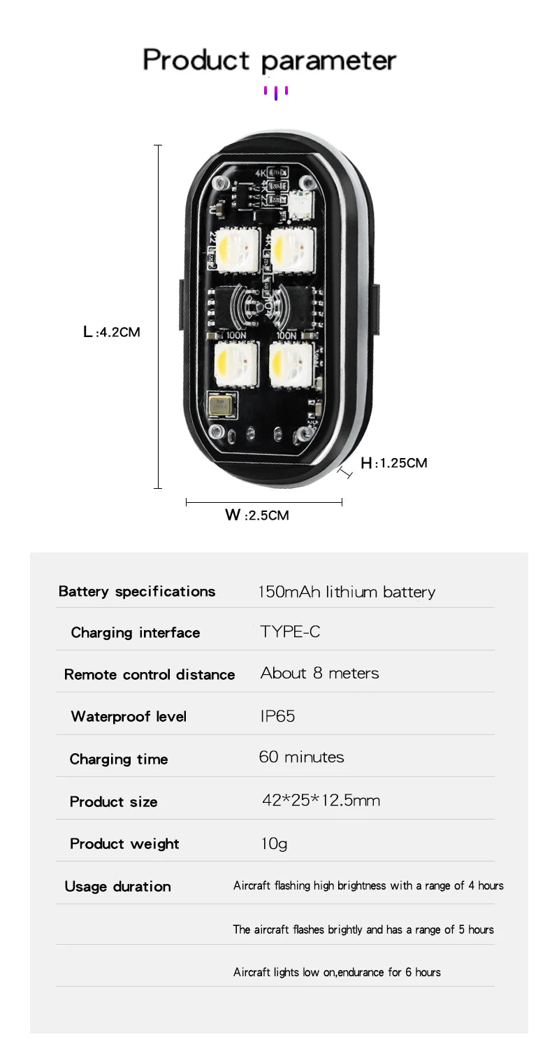 Zaarafy™ RGB LED Strobe Warning Light – Wireless Aircraft Flash Light, USB Rechargeable Motorcycle Light