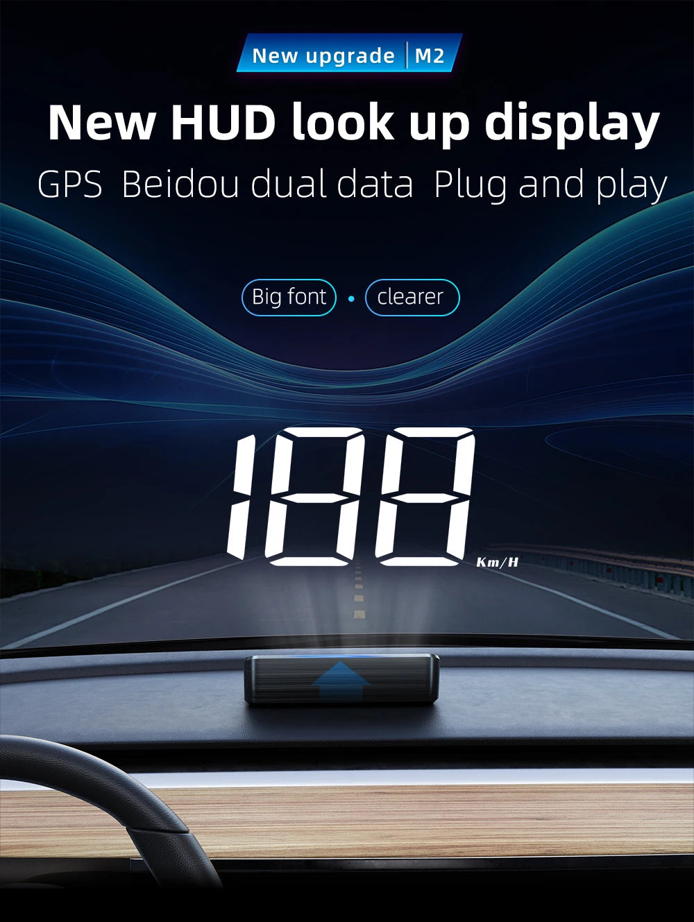 Zaarafy™ HD Car Head-Up Display M2 – GPS Speedometer, KM/H Digital HUD Windshield Projector