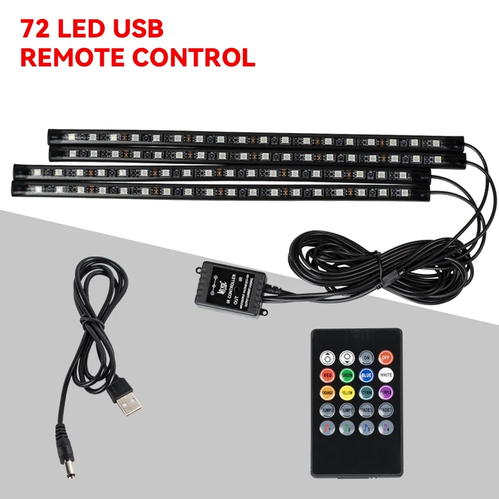 Zaarafy™ Car Interior RGB Neon Atmosphere Light – 36/48/72 LED, App & Remote Music Control