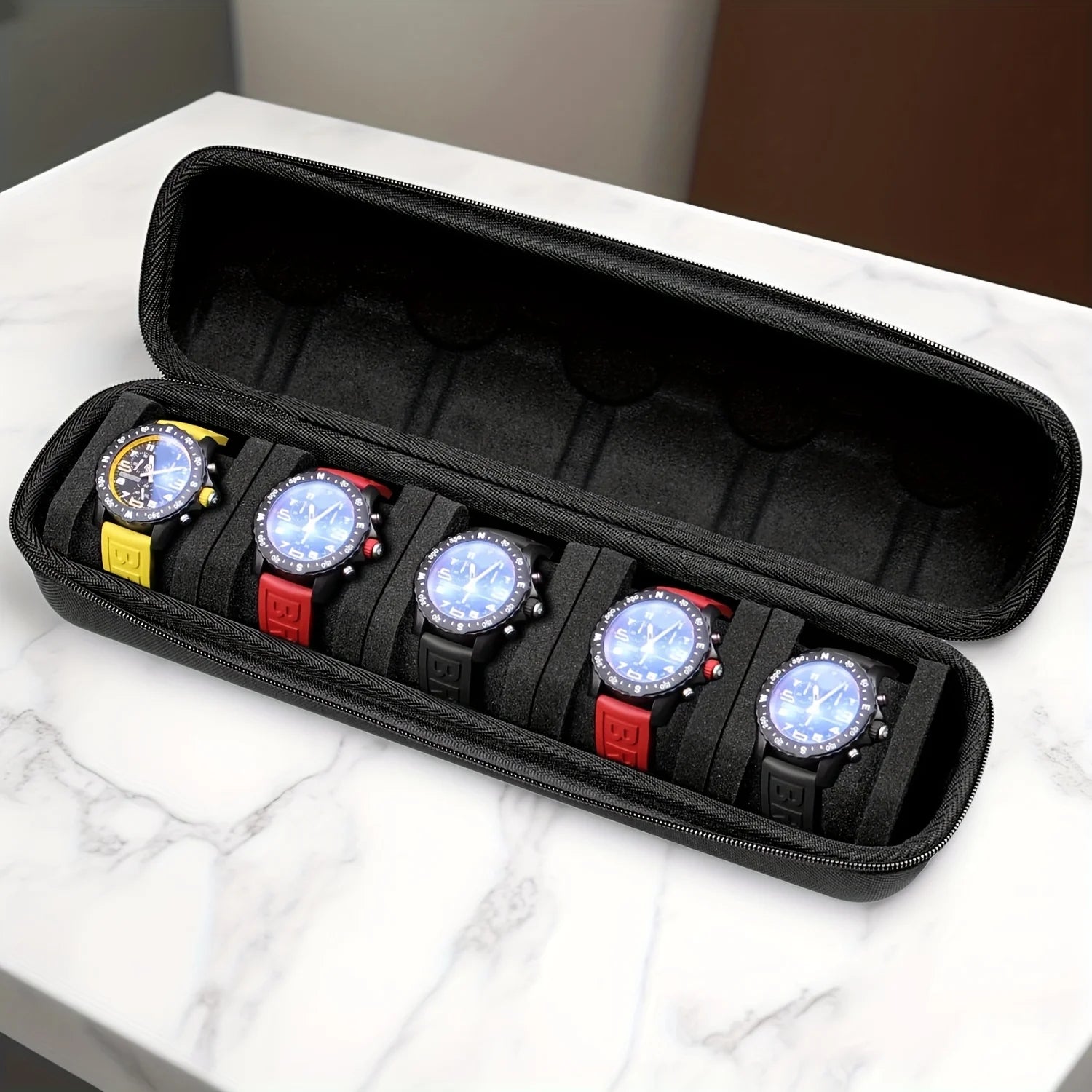 Zaarafy™ 5-Slot Luxury Travel Watch Case Organizer