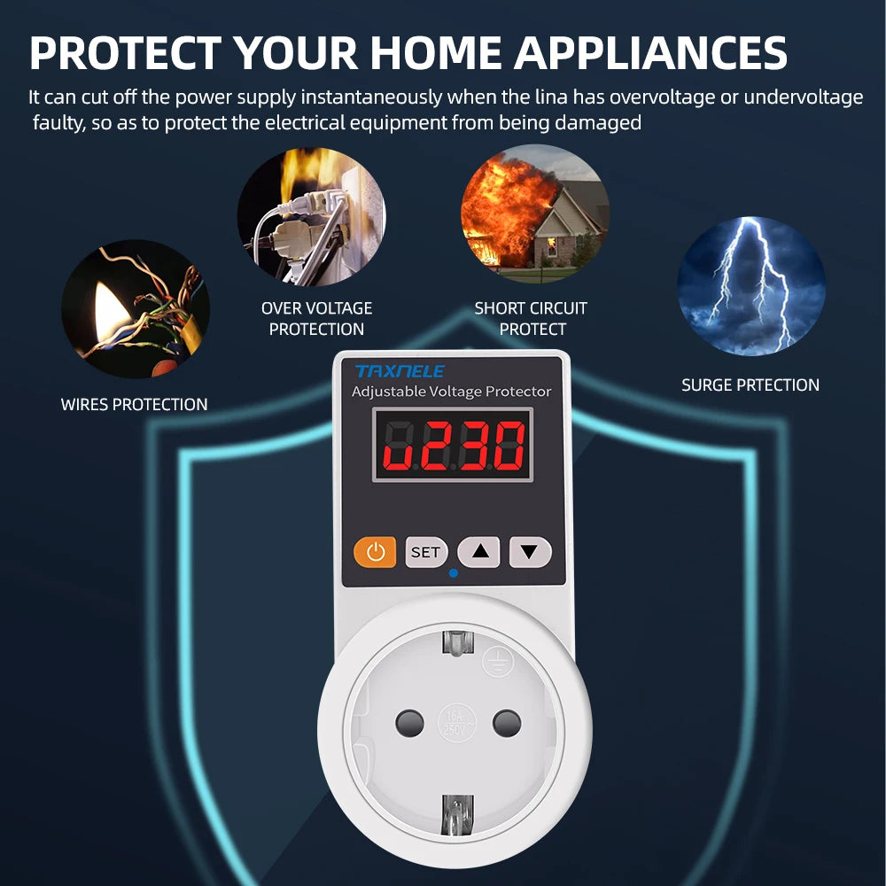 Zaarafy™ Automatic Voltage Protector Socket – 220V 16A Adjustable Surge Protector EU Plug for Refrigerator