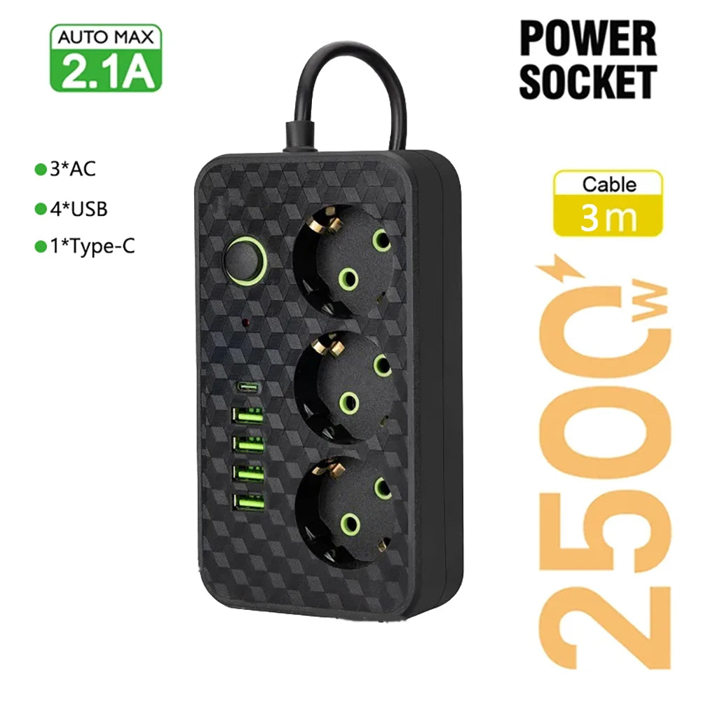Zaarafy™ EU 4-Socket Outlet Extender with USB Type-C Ports – 2500W, CE Certified