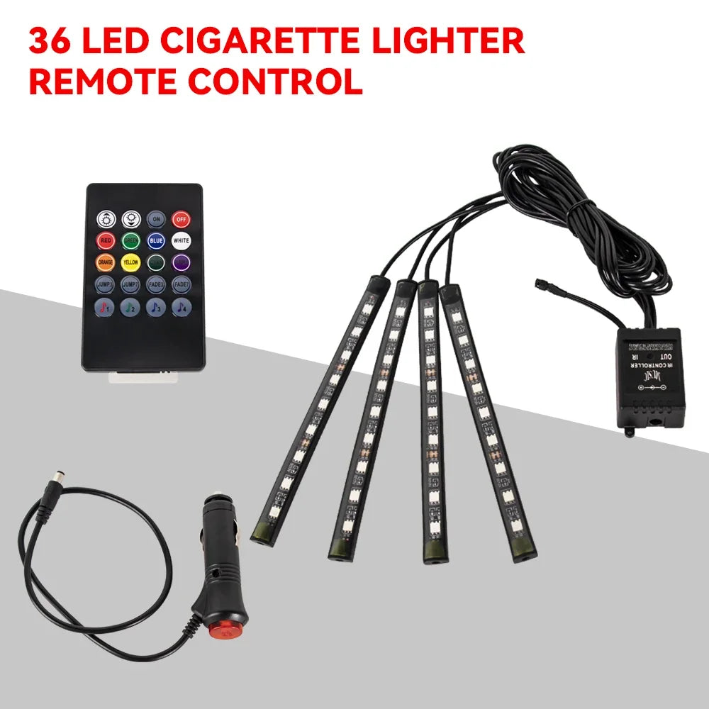 Zaarafy™ Car Interior RGB Neon Atmosphere Light – 36/48/72 LED, App & Remote Music Control