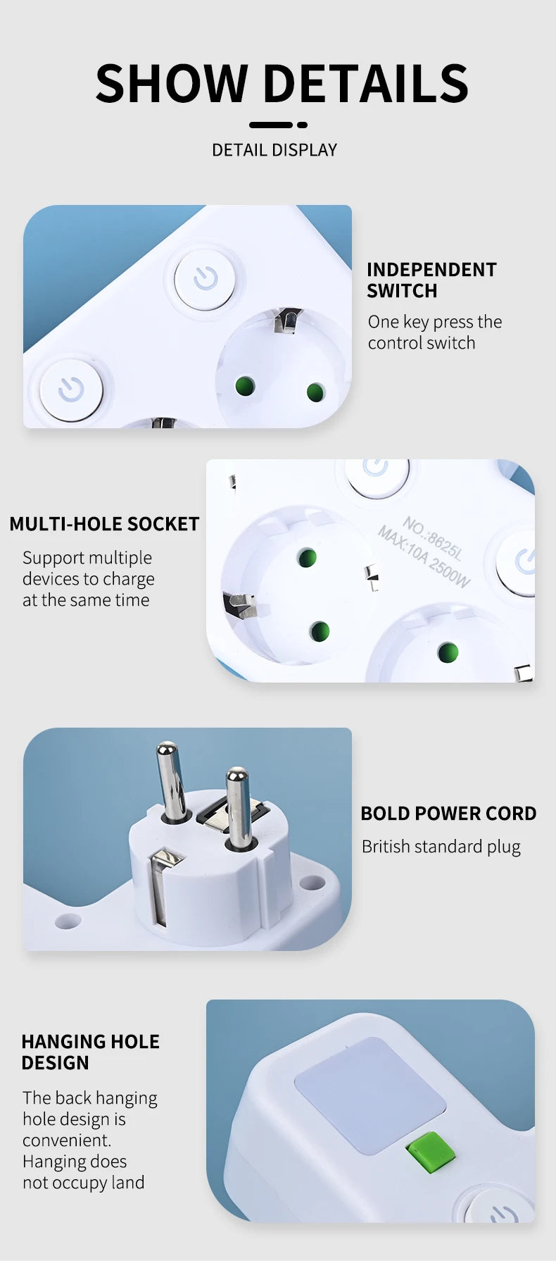 Zaarafy™ EU 4-Socket Outlet Extender with USB Type-C Ports – 2500W, CE Certified