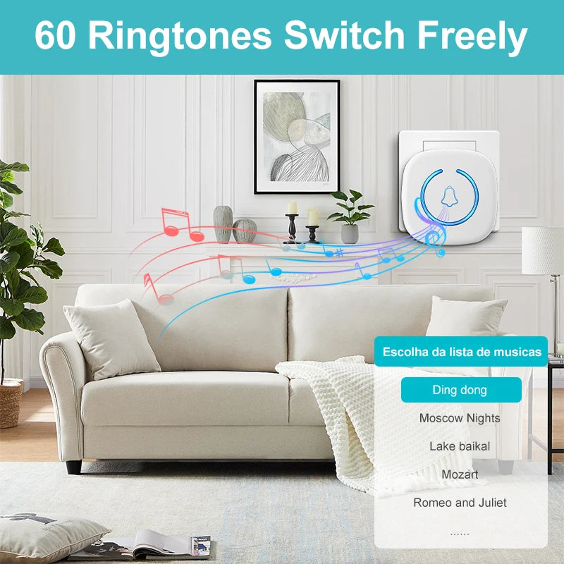 Zaarafy™ Wireless Smart Doorbell – 300M Range, 60 Melodies, US/EU/UK Plug, Home Welcome Bell