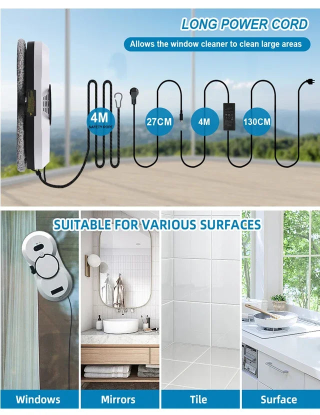 Zaarafy™ Smart Robot Window Cleaner – UPS Auto Vacuum Glass Washer, Electric Floor Mop