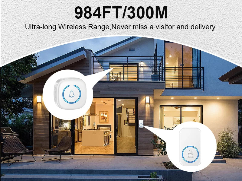 Zaarafy™ Wireless Smart Doorbell – 300M Range, 60 Melodies, US/EU/UK Plug, Home Welcome Bell