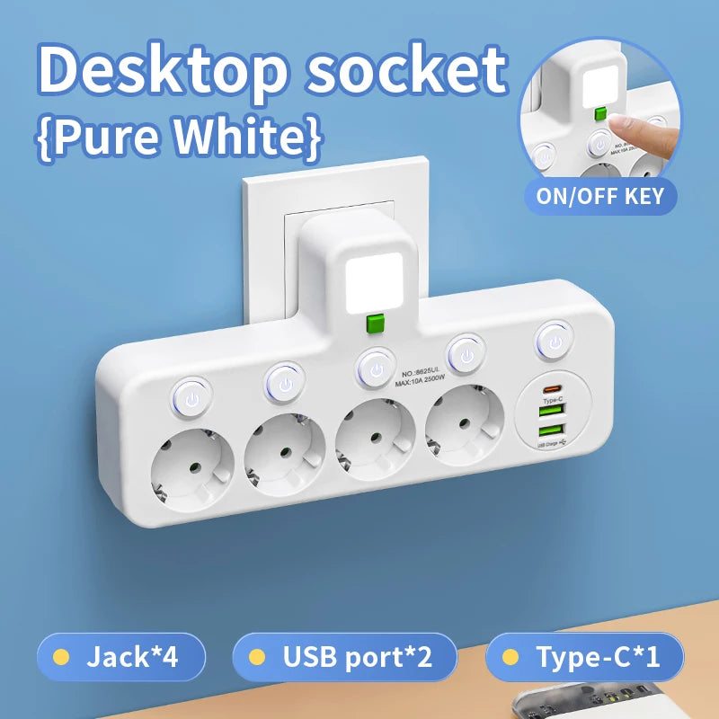 Zaarafy™ EU 4-Socket Outlet Extender with USB Type-C Ports – 2500W, CE Certified