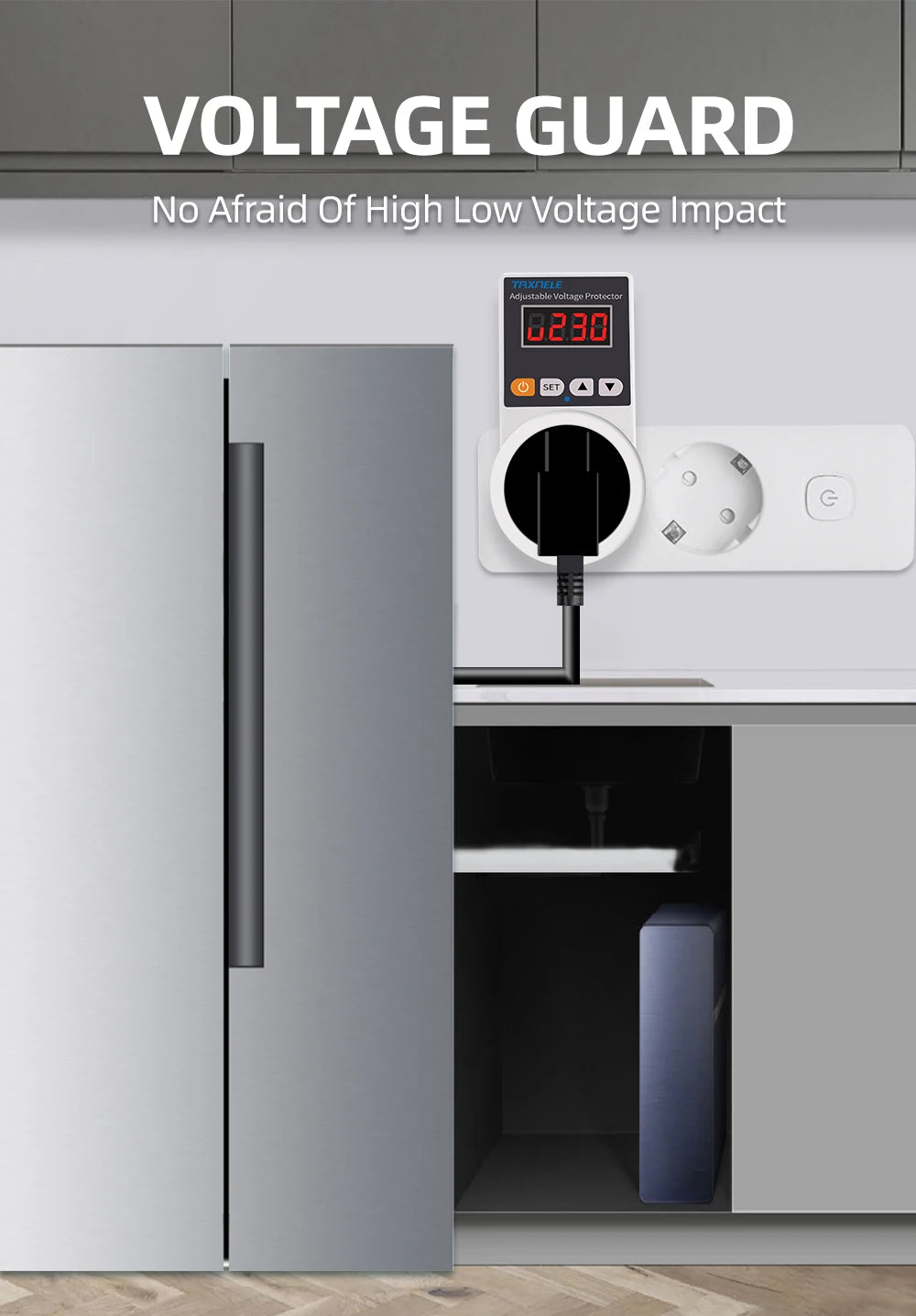 Zaarafy™ Automatic Voltage Protector Socket – 220V 16A Adjustable Surge Protector EU Plug for Refrigerator