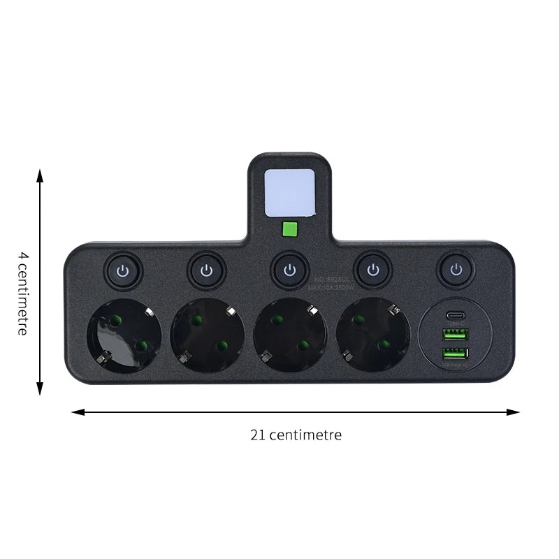 Zaarafy™ EU 4-Socket Outlet Extender with USB Type-C Ports – 2500W, CE Certified