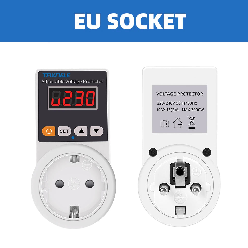 Zaarafy™ Automatic Voltage Protector Socket – 220V 16A Adjustable Surge Protector EU Plug for Refrigerator