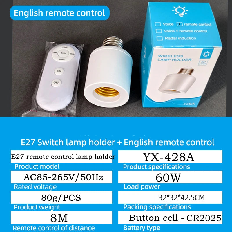 Zaarafy™ E27 Smart Timer Lamp Holder – Wireless Remote Control, 60W, 110-265V