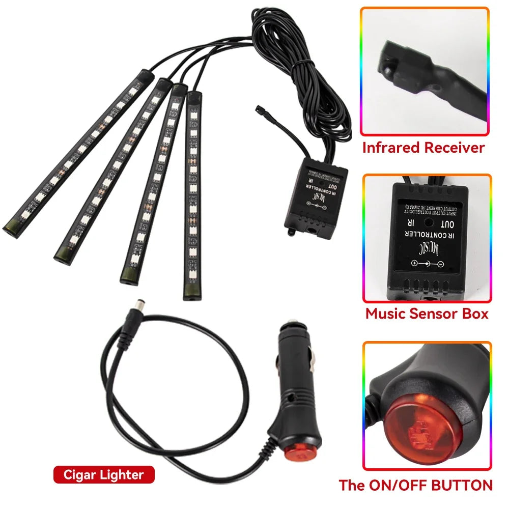Zaarafy™ Car Interior RGB Neon Atmosphere Light – 36/48/72 LED, App & Remote Music Control