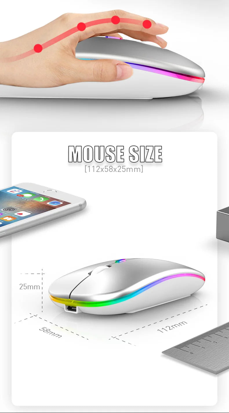 Zaarafy™ RGB Wireless Bluetooth Gaming Mouse – 1600 DPI, Rechargeable, Silent Click