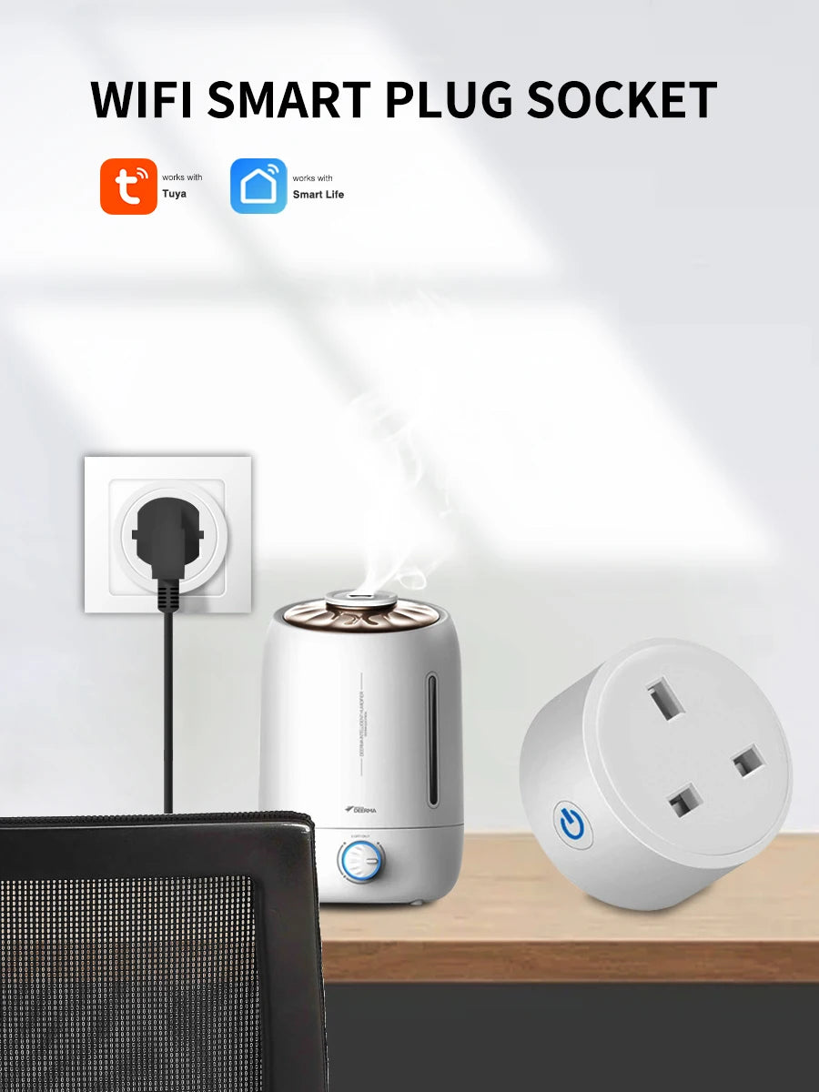 Zaarafy™ Tuya 20A Smart Socket UK Plug – WiFi, Alexa Voice Control, Energy Monitor & Timer