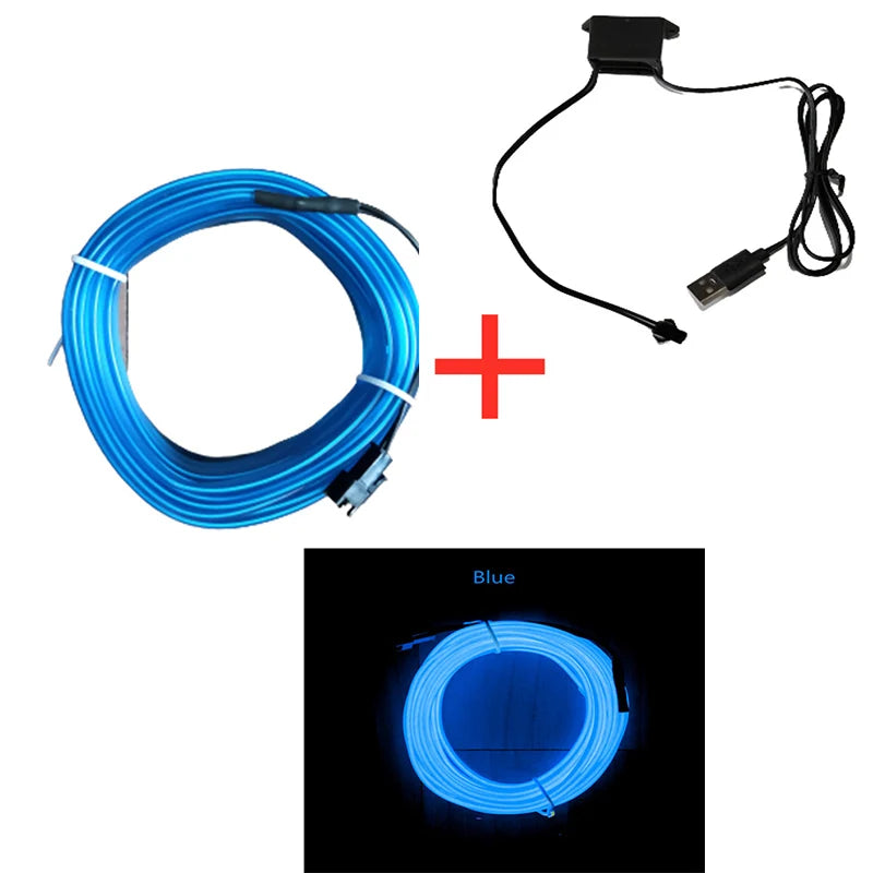 Zaarafy™ Car Interior EL Neon LED Strip – USB Powered, Flexible Ambient Light, 1M/3M/5M