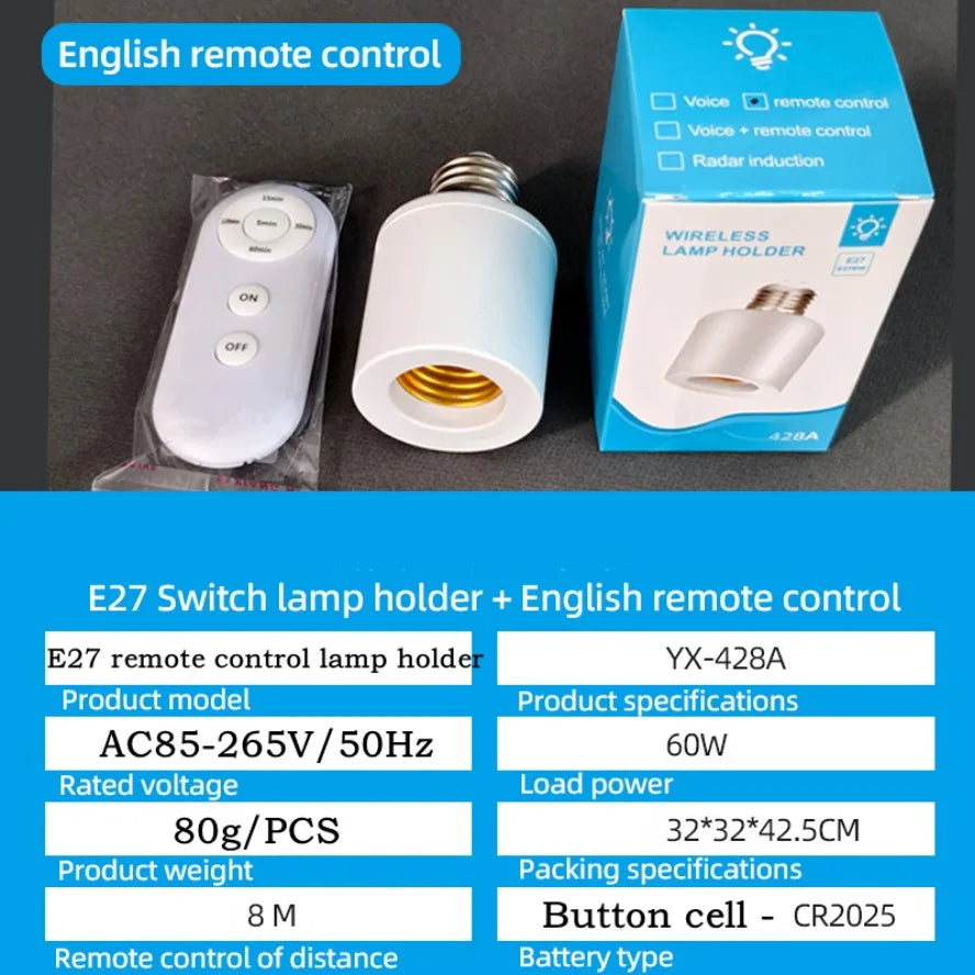 Zaarafy™ E27 Smart Timer Lamp Holder – Wireless Remote Control, 60W, 110-265V