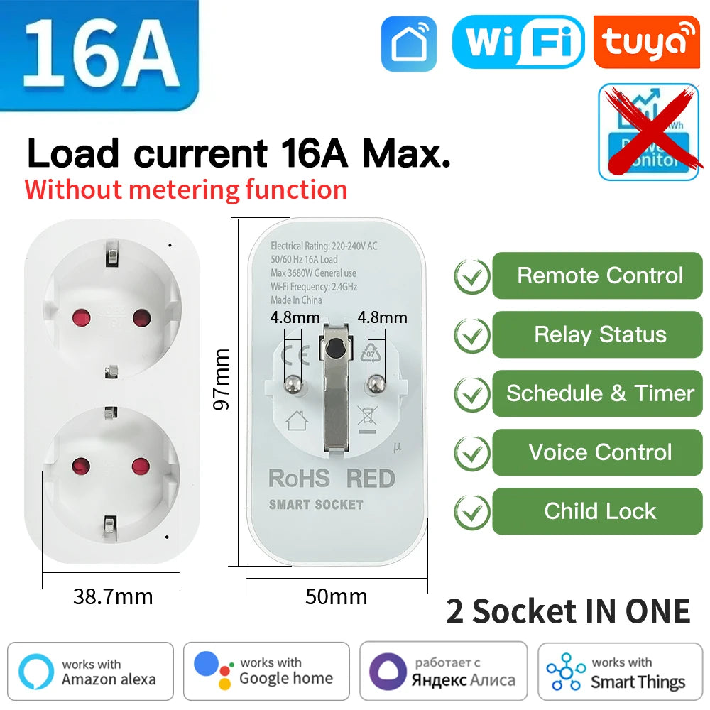 Zaarafy™ Tuya WiFi Zigbee Smart Socket EU – 16A Power Monitor, Alexa Compatible